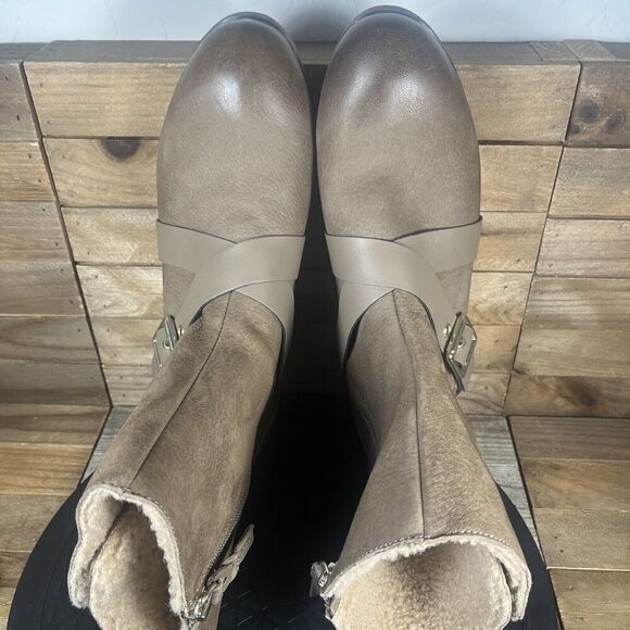 Softwalk Rayne Boots Womens Sz 9 Brown Leather Casual Mid Buckle Bootie Sherpa - Picture 5 of 10